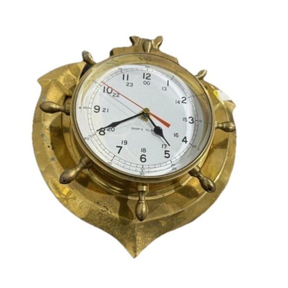 Vintage Ship's Time Solid Brass Quartz Ship Anchor Wall Clock Nautical Beach - Picture 2 of 6
